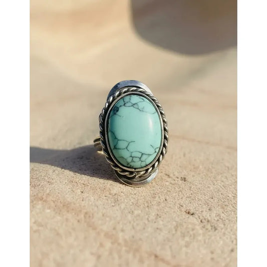 Anillo Alpaca Regulable Con Piedra Turquesa  - Comunicación Turquesa Unico Regulable