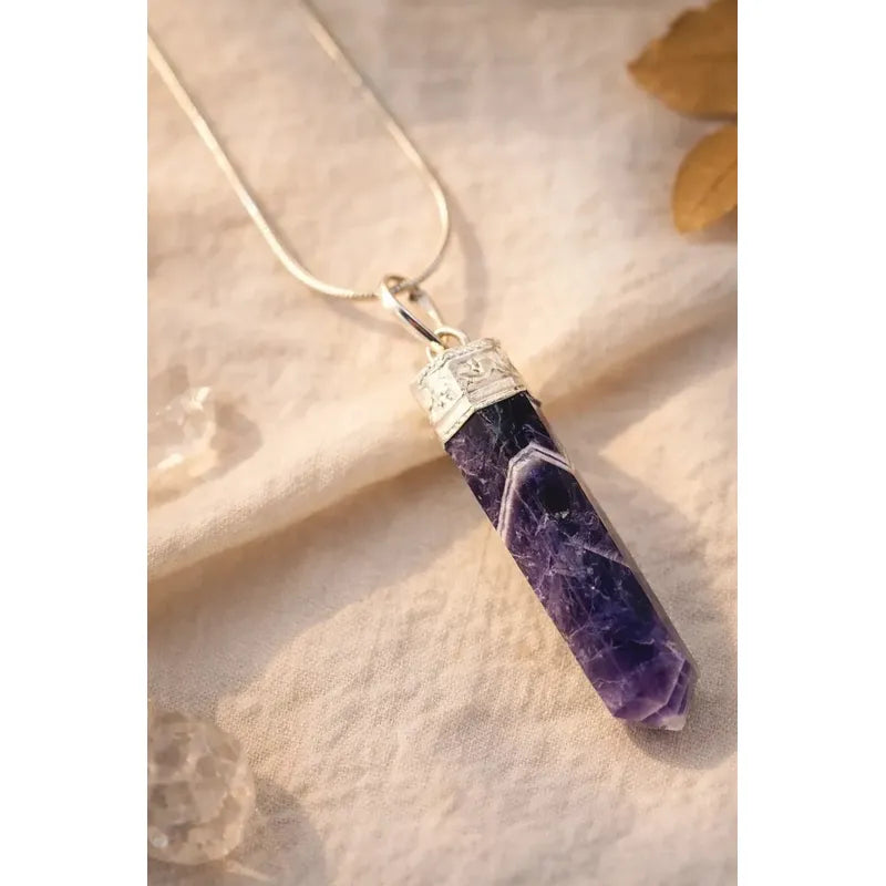 Collar Péndulo Piedra Natural Amatista Auténtica Amatista