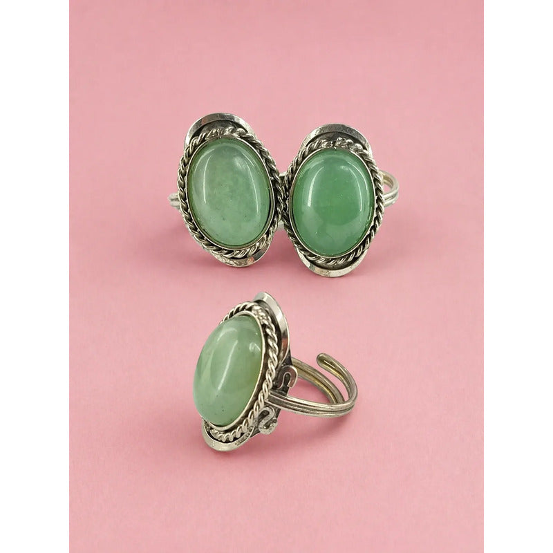 Anillo Regulable Alpaca Con Piedra Jade Nefrita Para Mujer Nefrita Unico Regulable
