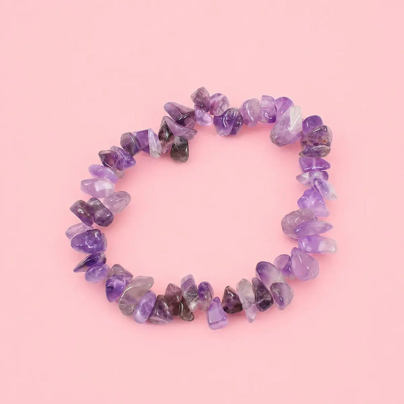 Pulsera Piedras Naturales Amatista Elástica - Transmutación Amatista Elástica 18 Cm 20 Cm