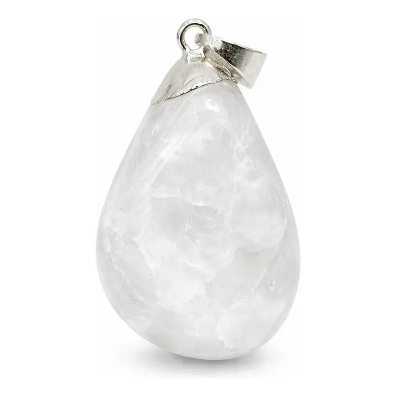 Dije De Piedra Natural Rolado Mediano Con Engarce Sin Cadena Cuarzo Blanco