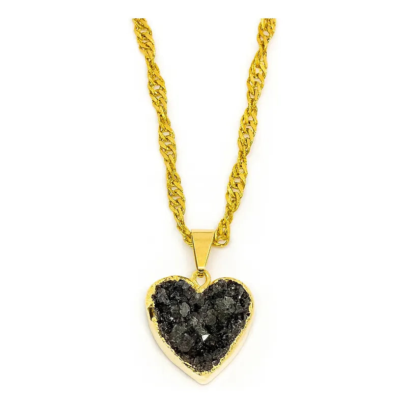 Collar Drusa De Amatista Con Baño De Plata Y Cadena De Acero