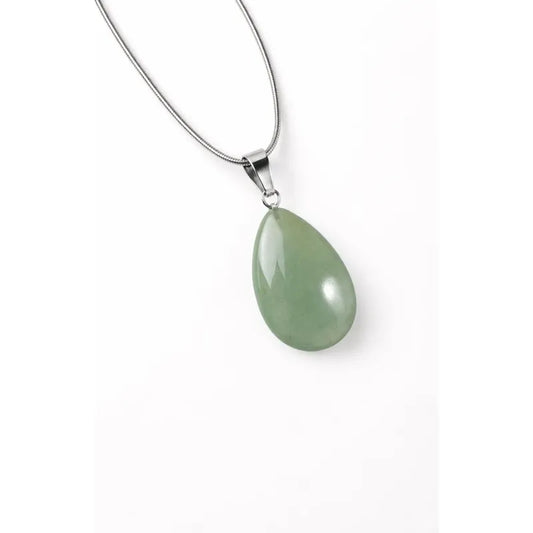 Collar Gota De Piedra Natural Con Cadena Acero Cuarzo Verde - Sanación