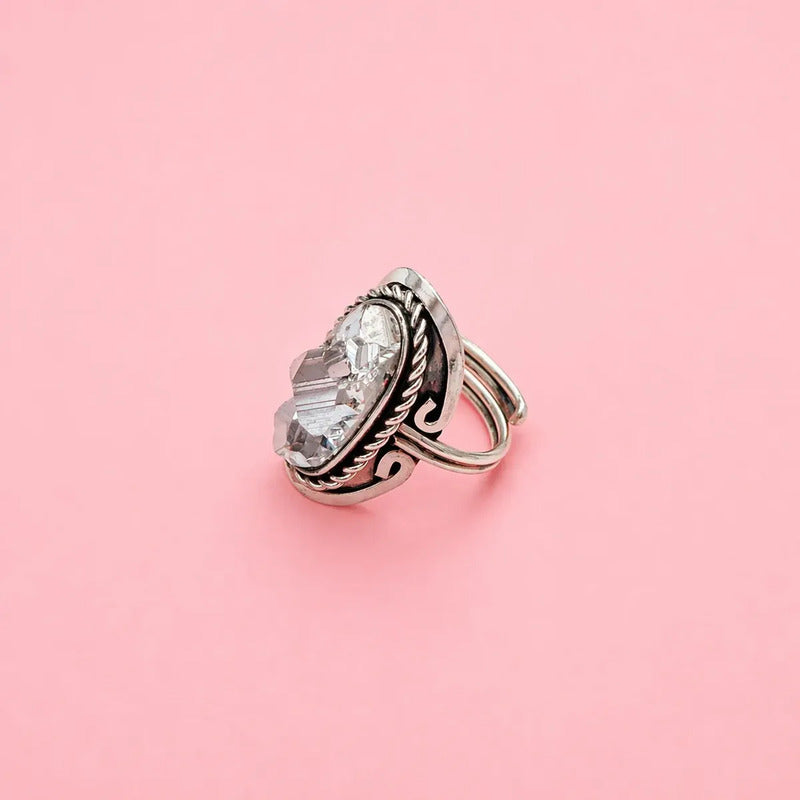 Anillo Mujer Alpaca Regulable Con Piedra Pirita Abundancia Pirita Grande Unico