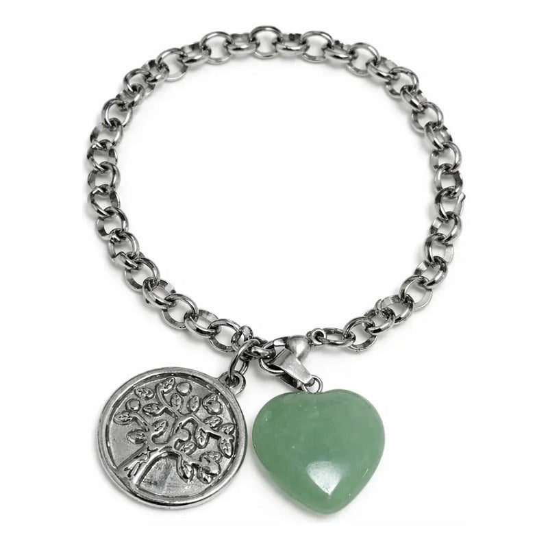 Pulsera De Piedras Naturales Energéticas Arbol De La Vida Cuarzo Verde 9 Cm 19 Cm
