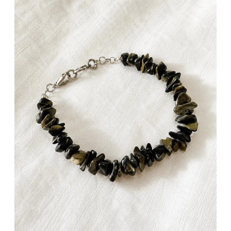 Pulsera De Piedras Naturales Obsidiana Dorada - Protección Obsidiana Dorada 8 Cm 20 Cm