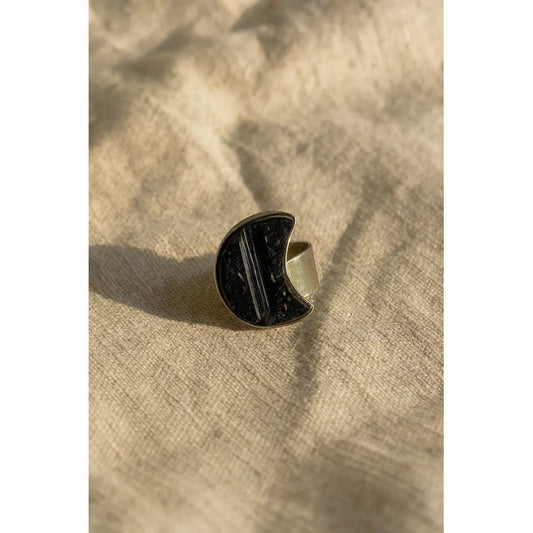 Anillo Luna Grande De Turmalina - Protección Luna Turmalina Ajustable