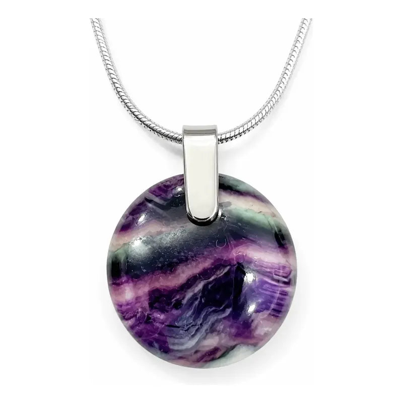 Collar Piedra Natural Fluorita Arcoiris + Cadena De Acero