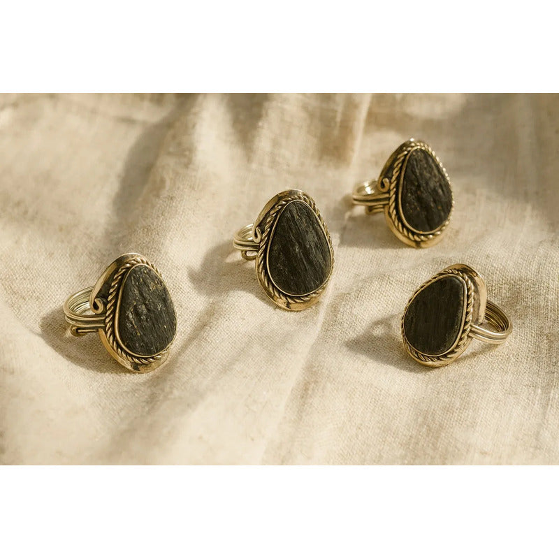 Anillo Protección Piedra Turmalina Y Alpaca Regulable Oval Turmalina Regulable