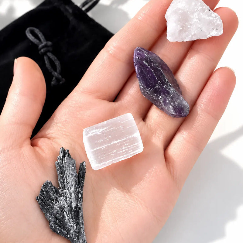 Set Limpieza Energética · 4 Cristales Naturales · Regalo Set De Cristales Limpieza Energética
