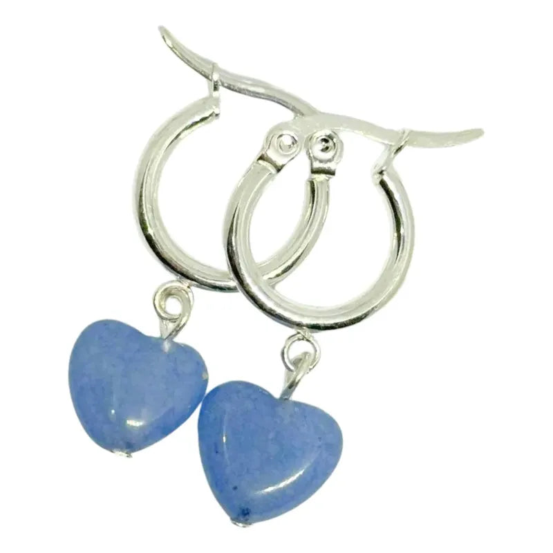 Aros Mujer Calma Corazón Cuarzo Azul Piedra Natural Calma - Cuarzo Azul