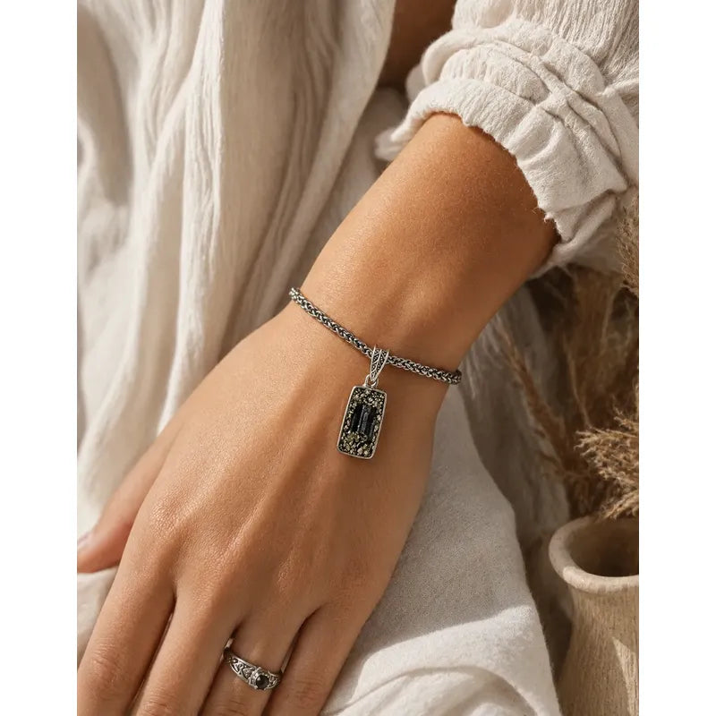Pulsera Amuleto Mariposa Con Turmalina Y Pirita - Protección Rectángulo Turmalina Y Pirita 8 Cm 20 Cm