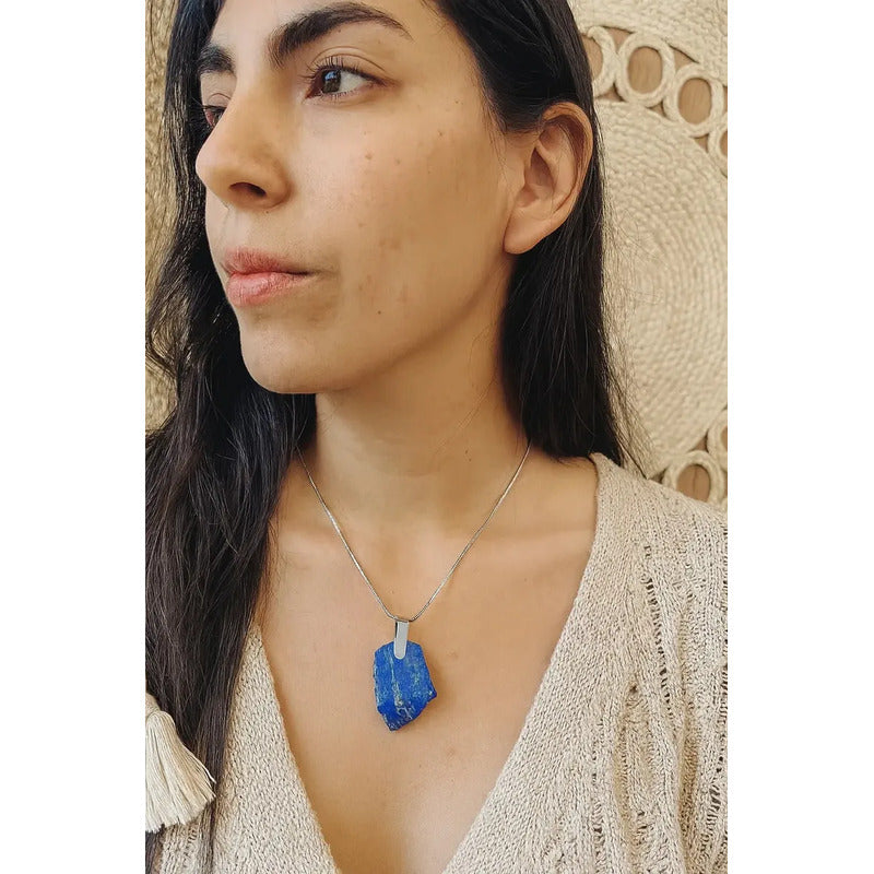 Dije De Lapislázuli Acero Quirúrgico Divina Existencia Conocimiento Lapislázuli Con Lapislázuli - 50cm De Largo Lapis Lazuli Pulido