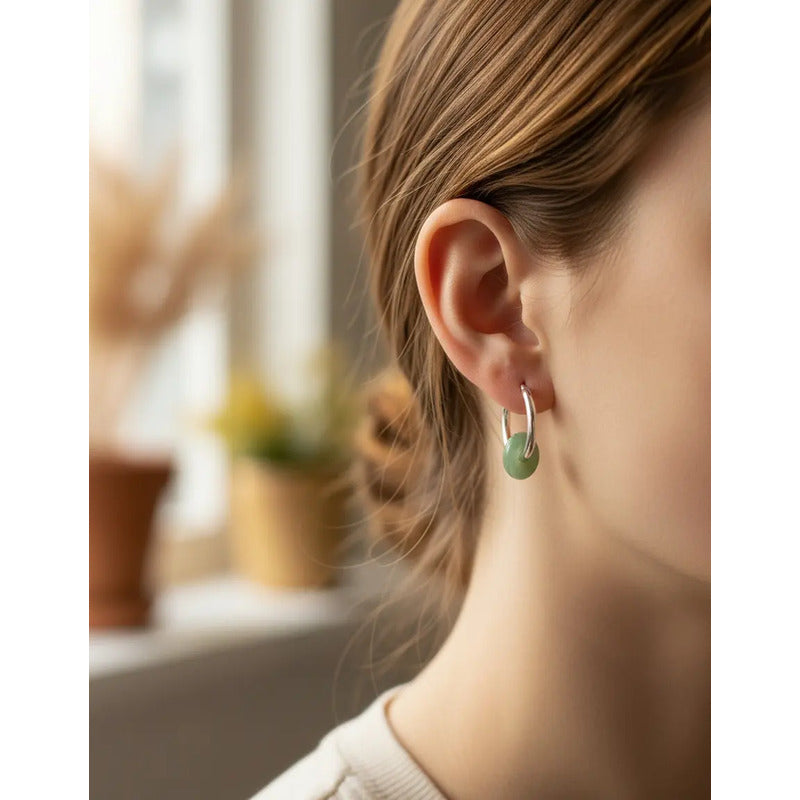 1 Par De Aros Argollas Con Dona Cuarzo Rosa Verde Obsidiana