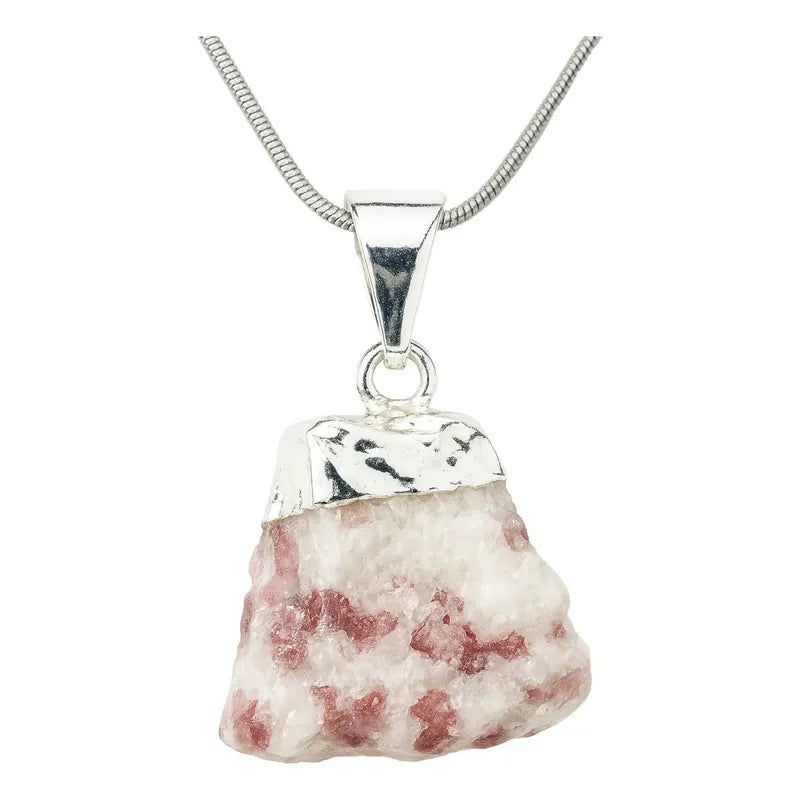 Collar Turmalina Rosa En Matriz De Cuarzo Y Cadena De Acero Turmalina Rosa