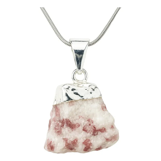 Collar Turmalina Rosa En Matriz De Cuarzo Y Cadena De Acero Turmalina Rosa