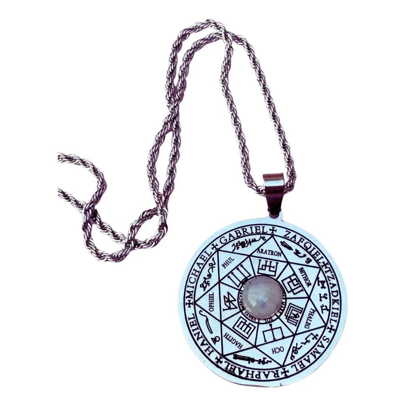 Collar 7 Arcángeles Grande De Acero Con Piedra De La Luna 7 Arcángeles Con Piedra De La Luna