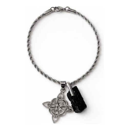 Pulsera Amuleto  Protectora Nudo De Bruja Y Turmalina Acero Nudo De Bruja Turmalina 9 Cm 19 Cm