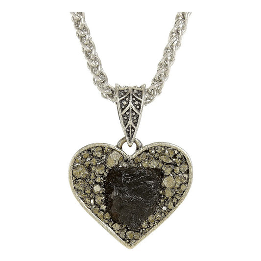 Collar Corazón Con Pirita + Obsidiana Y Cadena De Acero Nudo De Bruja Obsidiana