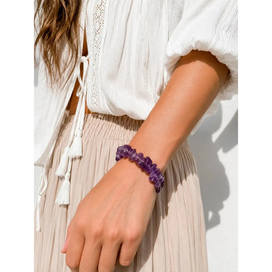 Pulsera De Piedras Amatista Grande 10 Mm. Elástica Unisex Amatista 10 Mm 8 Cm 20 Cm