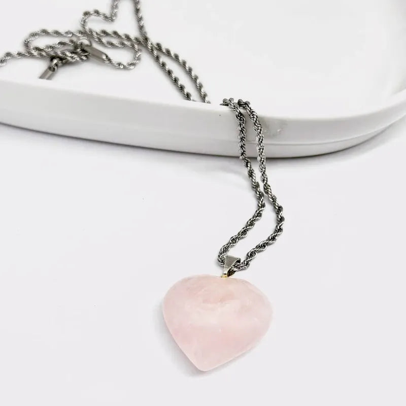 Collar Amor Corazón De Cristales Piedras Auténticas + Cadena