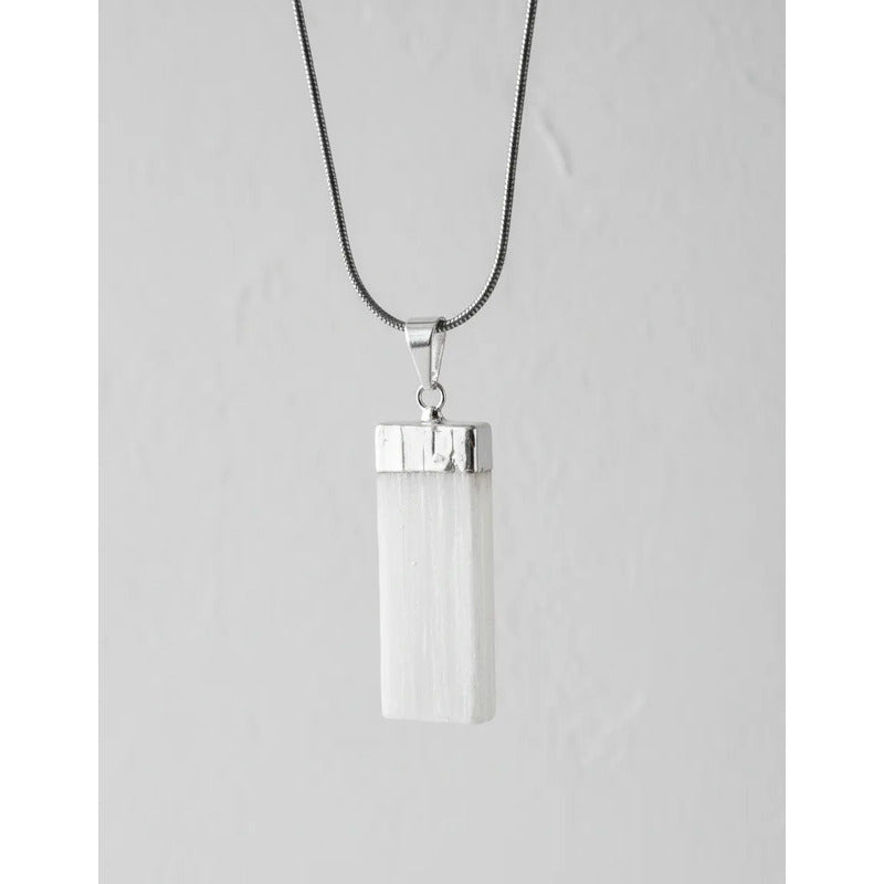 Collar Pureza Dije Selenita Con Baño De Plata Y Cadena Dije Selenita Baño De Plata 3 Cm