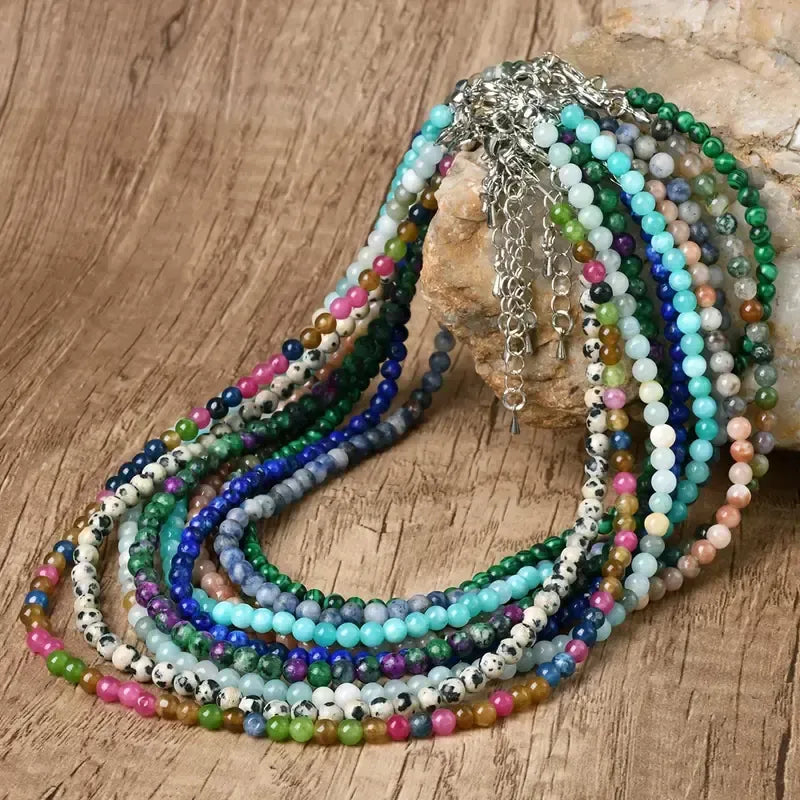 Collar Choker Mini Cuentas Piedras Naturales Delicado 40 Cm Zoisita Con Rubí