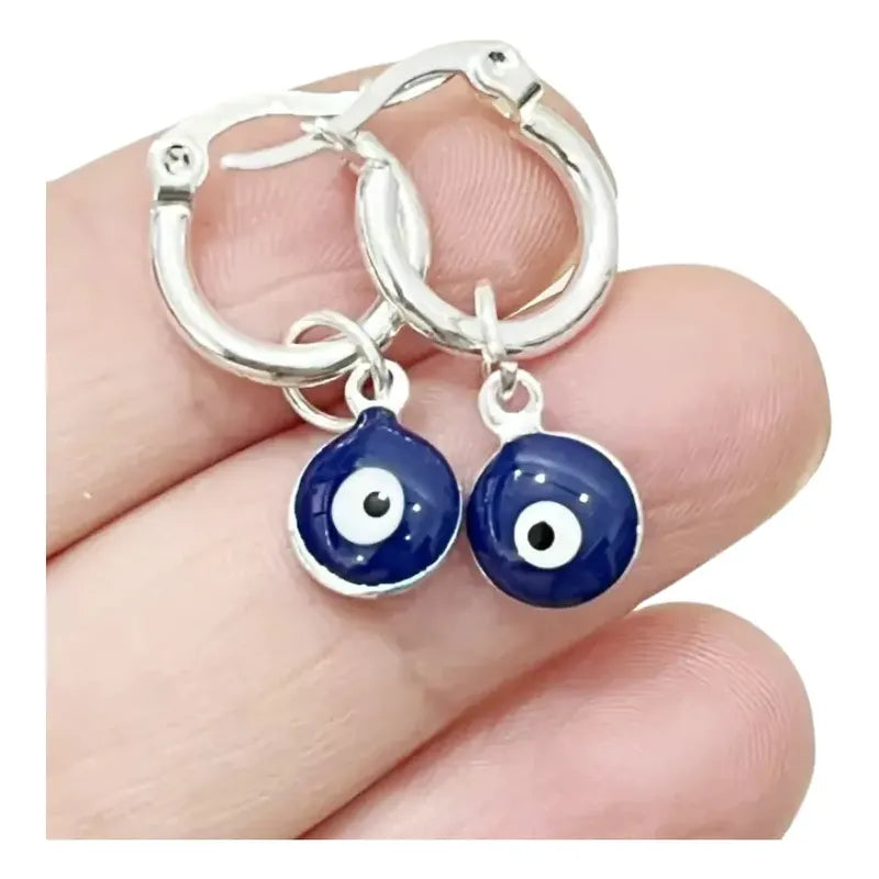 Par De Aros Mujer Protección Ojo Turco Bañados En Plata Protección - Ojo Turco