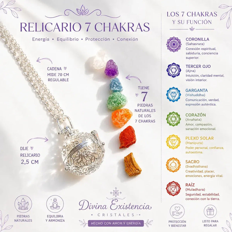 Collar Relicario Con Piedras Naturales 7 Ckakras Regalo
