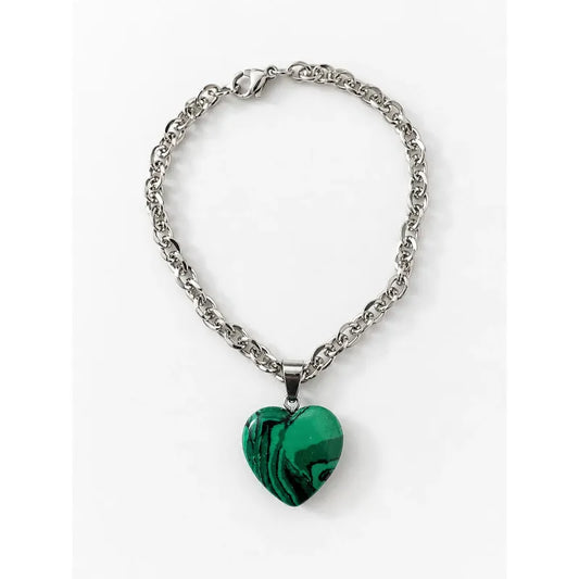 Pulsera De Piedras Naturales Energéticas Corazón Malaquita 8 Cm 18 Cm
