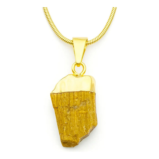 Collar Fuerza - Piedra Ojo De Tigre En Bruto Dorado Ojo De Tigre Dorado