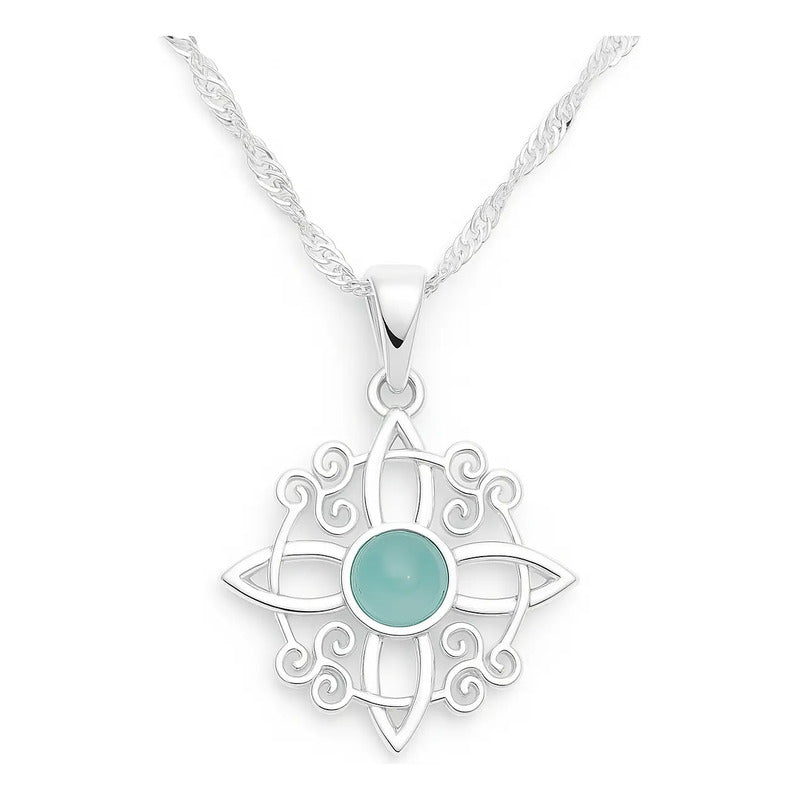 Collar Protección Nudo De Bruja Ágata Celeste Con Cadena