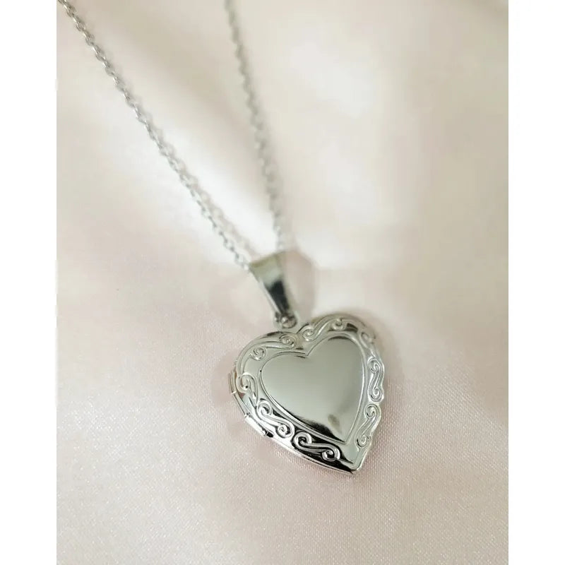 Collar Relicario Corazón Para Fotos Mini 20x20 Mm Con Cadena Relicario Mini 2x2