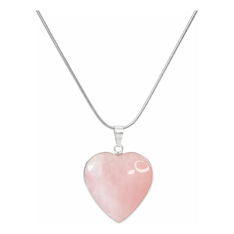 Collar Corazón Cuarzo Rosa - Amor Incondicional Con Cadena Corazón Cuarzo Rosa