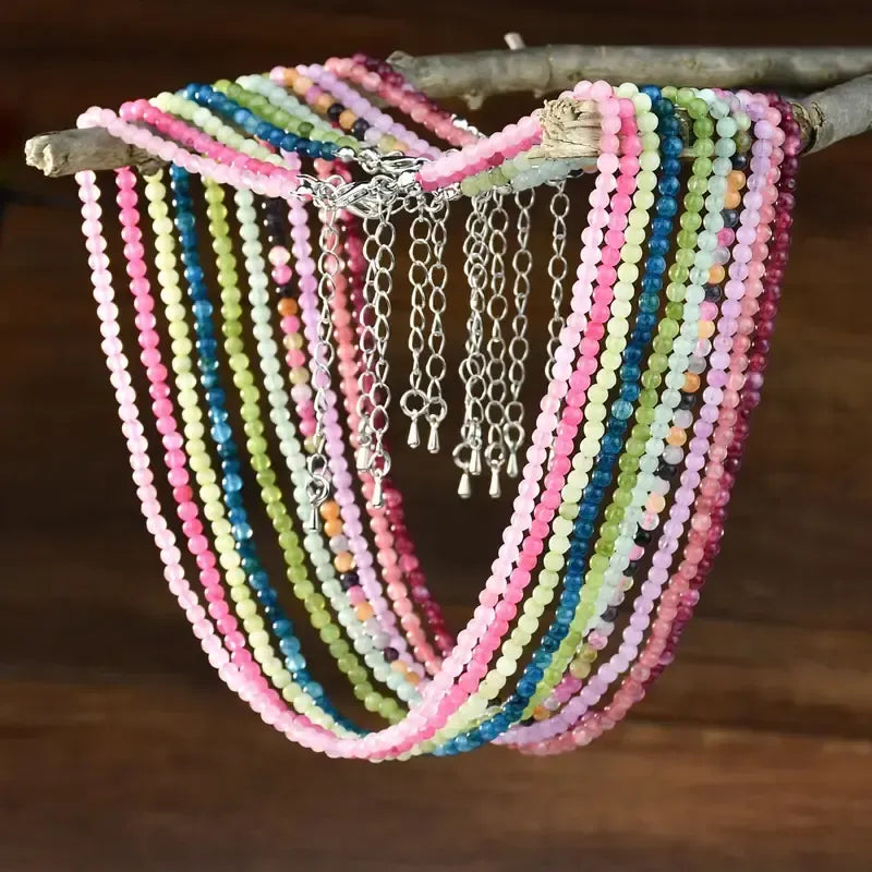 Collar Choker Mini Cuentas Piedras Naturales Delicado 40 Cm Apatita