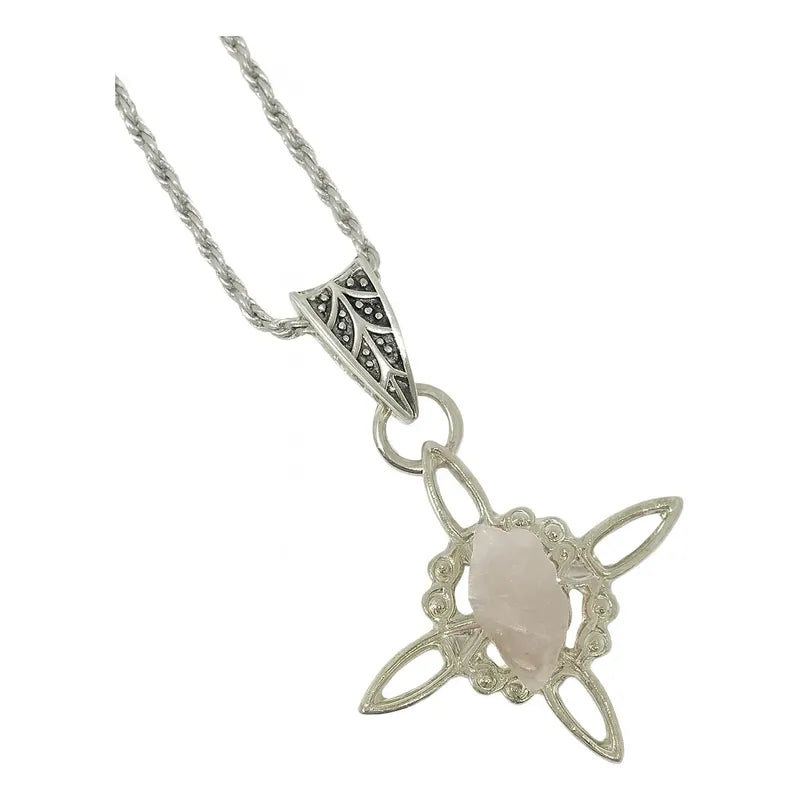 Collar Protección Nudo De Bruja Cuarzo Rosa Cadena De Acero Color Nudo De Bruja Cuarzo Rosa Bruto