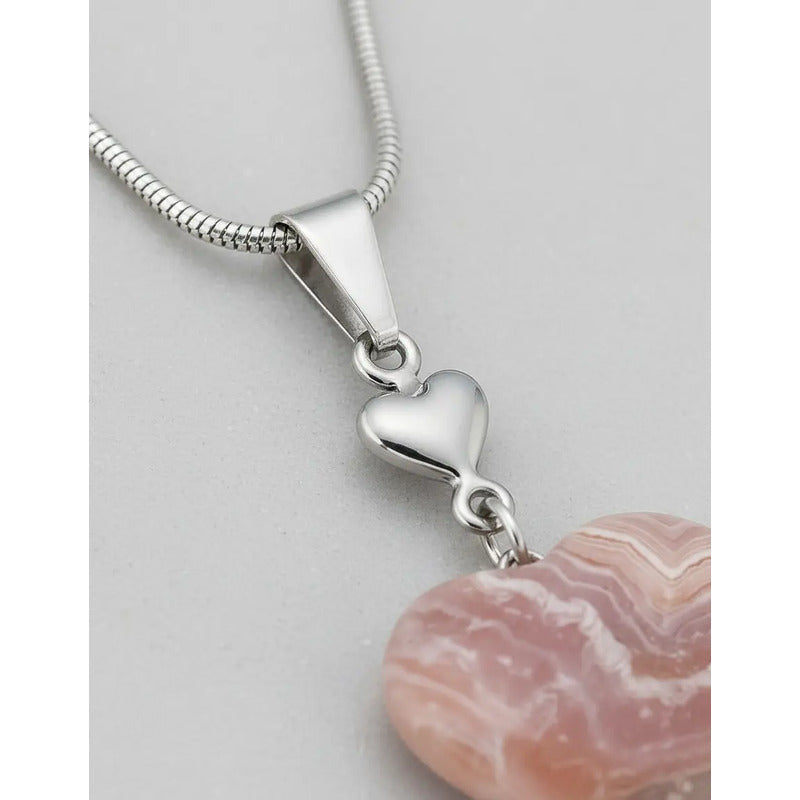 Collar Rodocrosita Y Pirita Con Forma De Corazón + Cadena Corazón Doble Rodocrosita