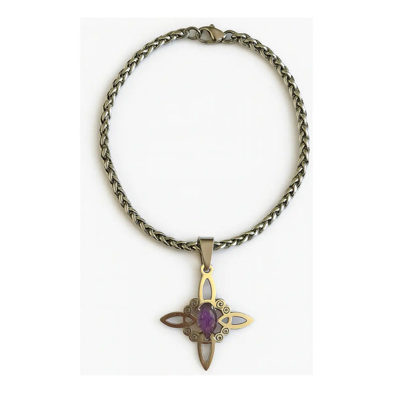 Pulsera Mujer Nudo Bruja Y Piedra Amatista De Acero Plateado 18 Cm 19 Cm