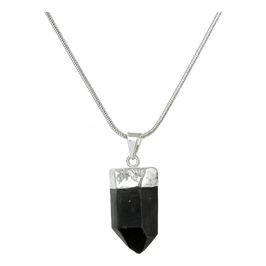 Collar Punta De Cuarzo Ahumado Y Cadena De Acero Punta Cuarzo Ahumado