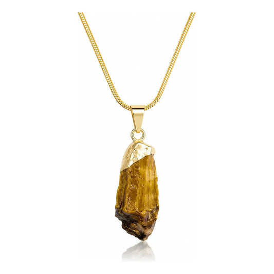 Collar Fuerza - Piedra Ojo De Tigre En Bruto Dorado Ojo De Tigre Dorado
