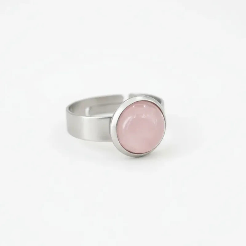 Anillo Regulable Acero Quirúrgico Cuarzo Rosa/blanco