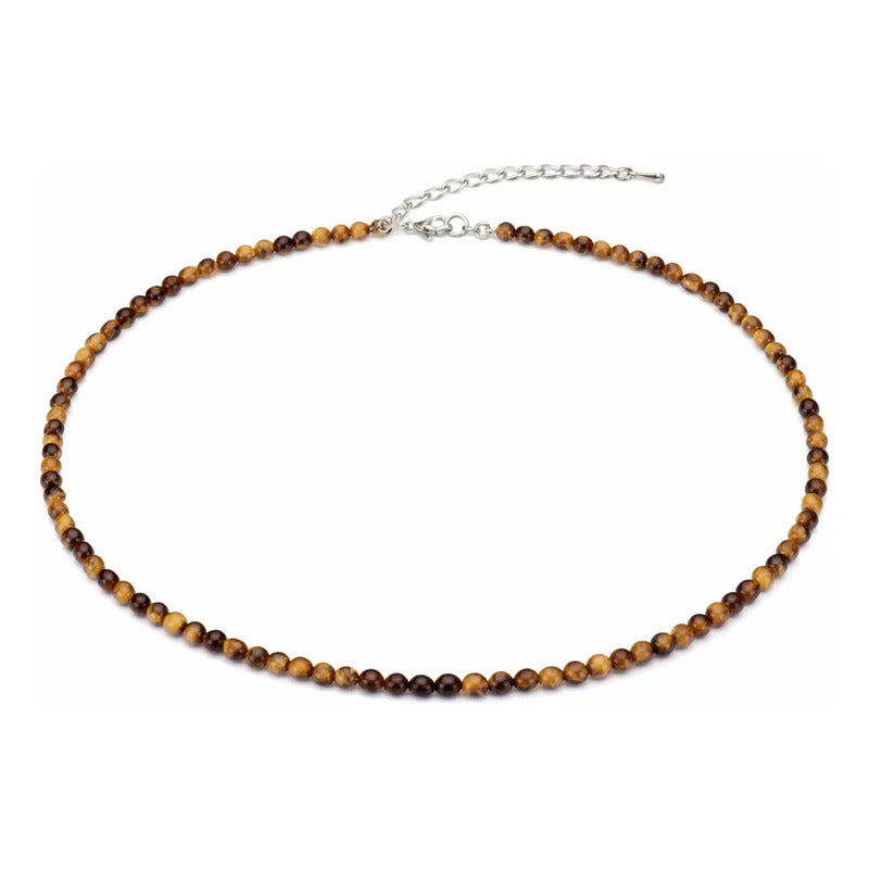 Collar Choker Mini Cuentas Piedras Naturales Delicado 40 Cm Ojo De Tigre 4 Mm