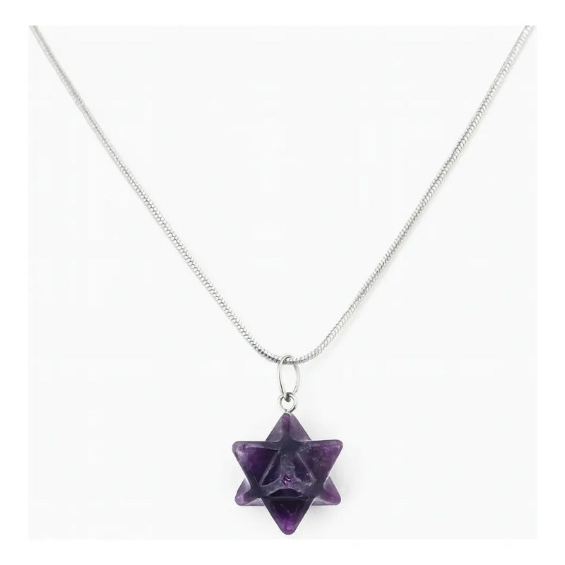 Collar De Piedra Natural Estrella Merkaba + Cadena Acero