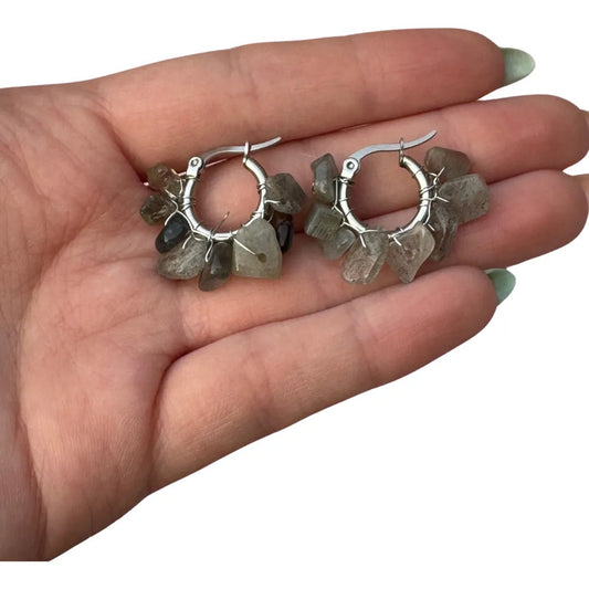 Par De Aros Argollitas Boho Labradorita