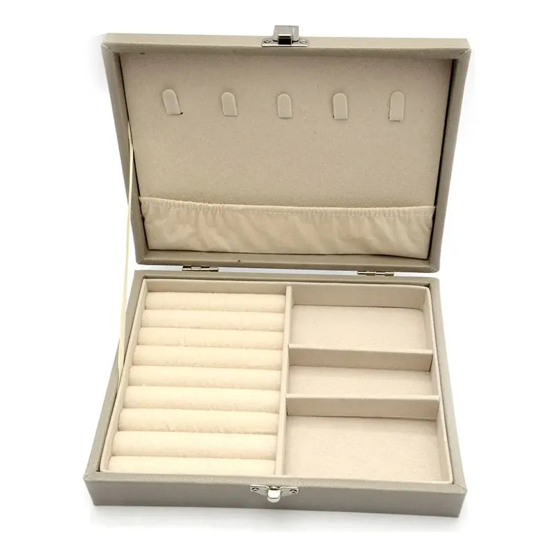 Alhajero Caja Organizadora Joyas Anillos Aro Accesorio Cuero Color Gris