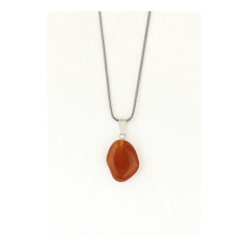 Collar Piedras Naturales Con Cadena De Acero Cornalina
