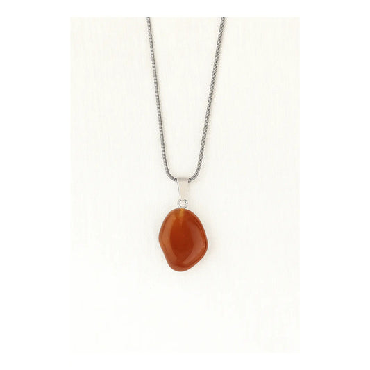 Collar Piedras Naturales Con Cadena De Acero Cornalina