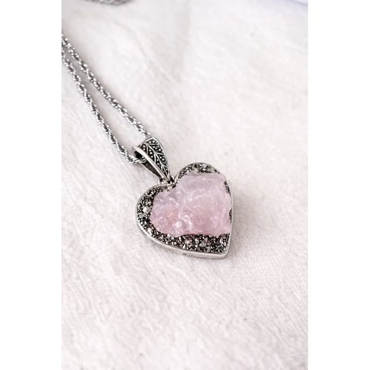 Collar Amor Y Abundancia Corazón Cuarzo Rosa + Pirita Corazón Cuarzo Y Pirita
