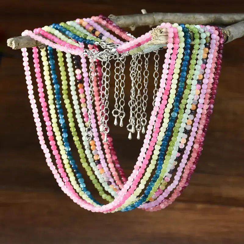 Collar Choker Mini Cuentas Piedras Naturales Delicado 40 Cm Apatita