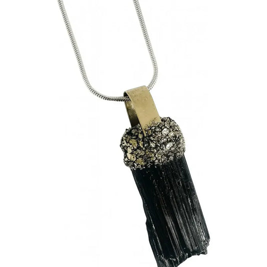 Collar Protección De Turmalina Con Pirita Y Cadena De Acero Turmalina Con Pirita